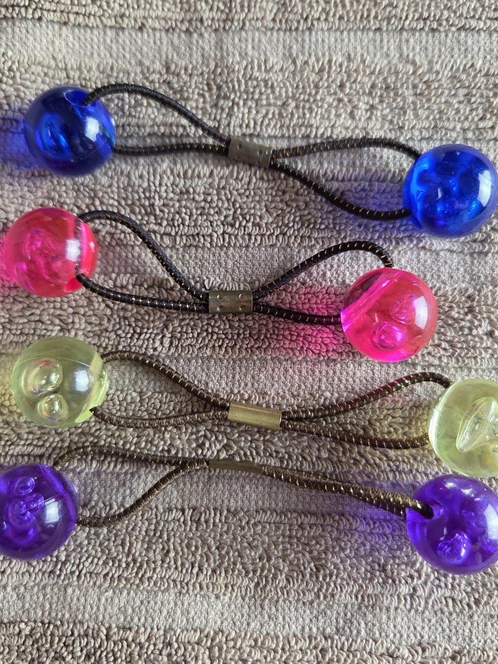 Colorful Kids Vintage Knocker Ball Hair Ties - Pack of 4 Elastic Stretch